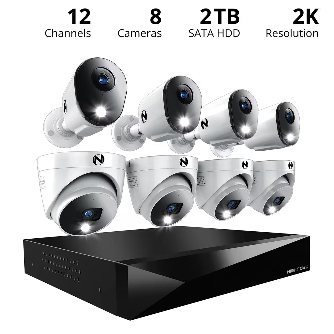 12 Channel 2TB DVR Security System and 8 Wired 2K Deterrence Cameras - 4 Bullet 4 Dome