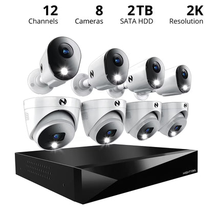 12 Channel 2TB DVR Security System and 8 Wired 2K Deterrence Cameras - 4 Bullet 4 Dome