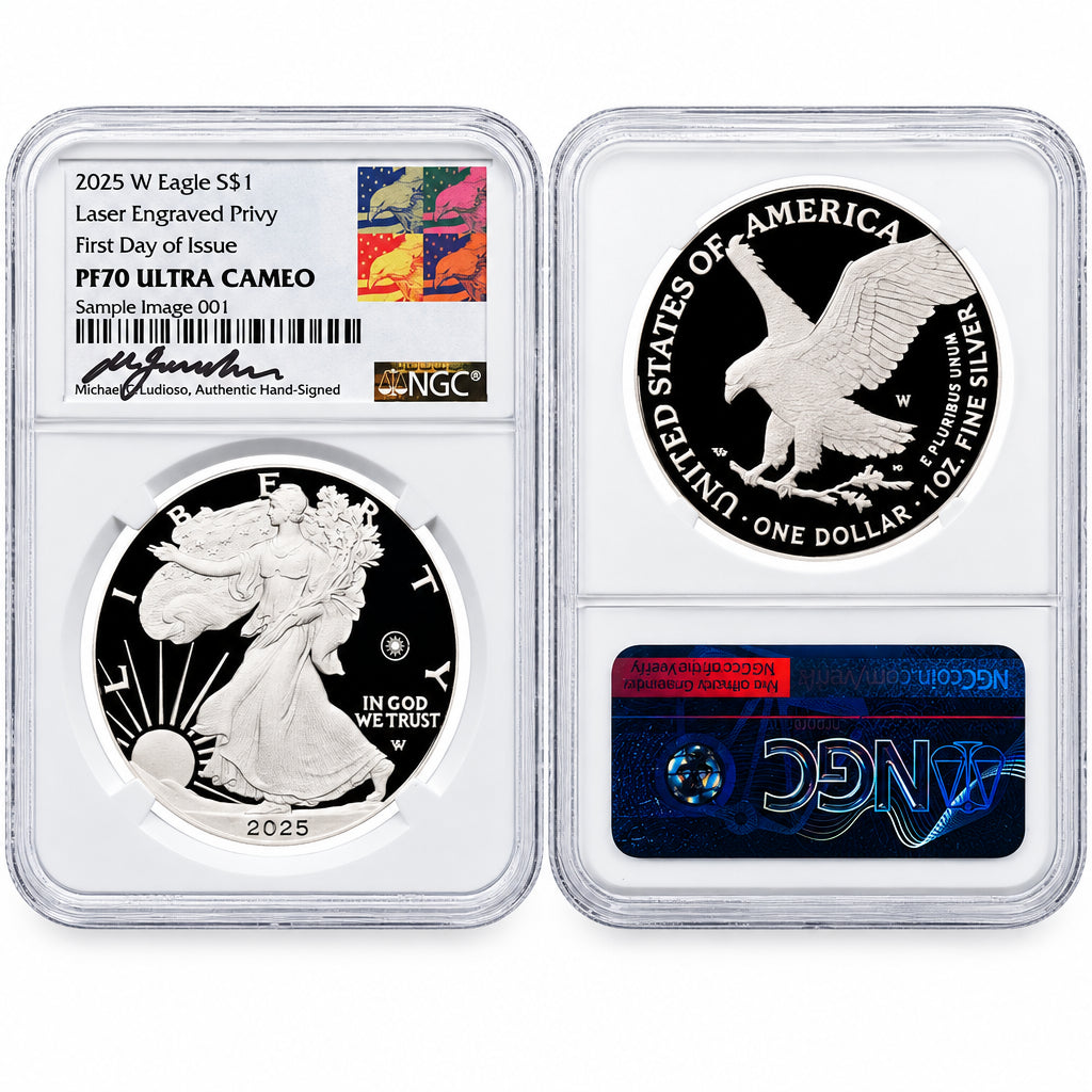 2025-W $1 PROOF ASE LASER BEAM PRIVY NGC PF70 FDOI GAUDIOSO